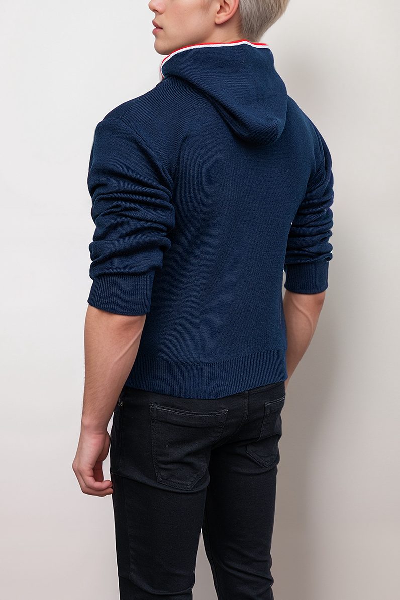 Embroidered Patch Knit Pullover Hoodie Super Star Jacket