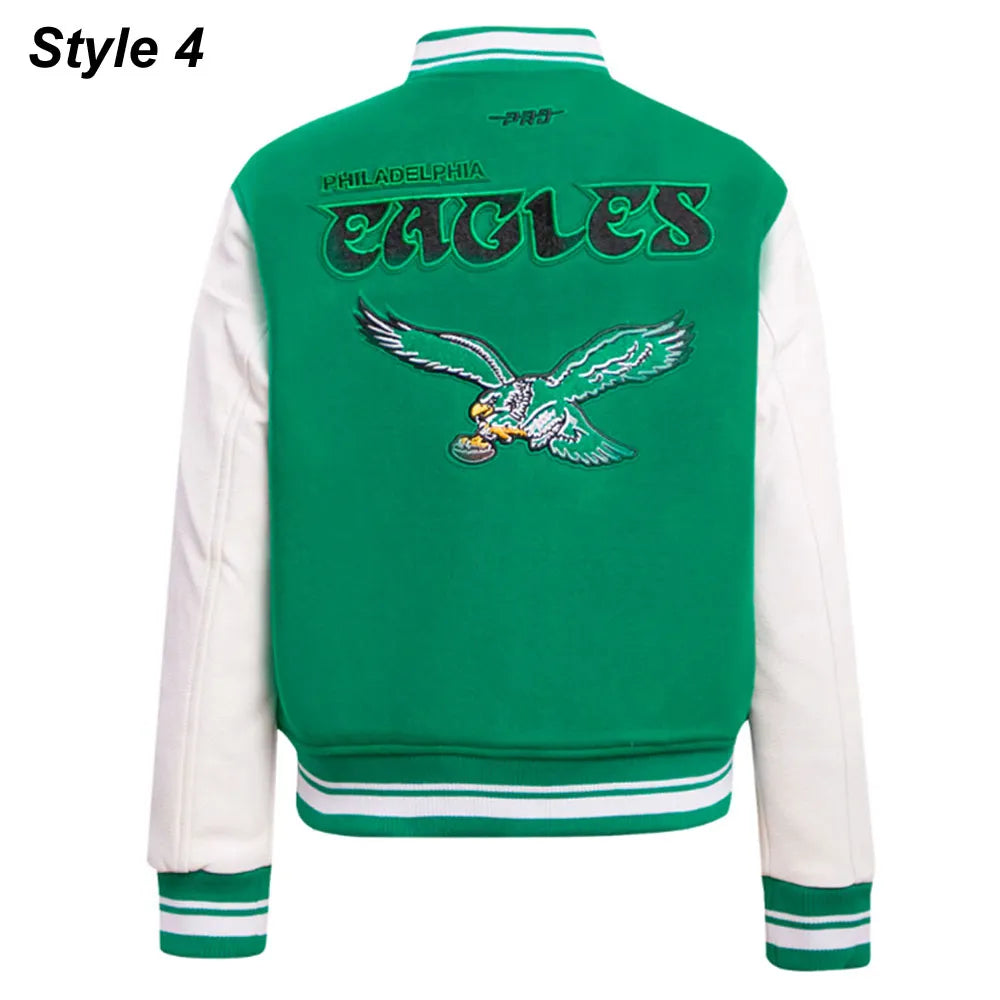 Cream/Green Philadelphia Eagles Retro Classic Varsity Jacket Super Star Jacket
