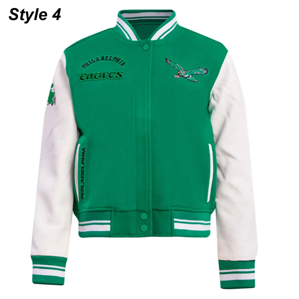 Cream/Green Philadelphia Eagles Retro Classic Varsity Jacket Super Star Jacket