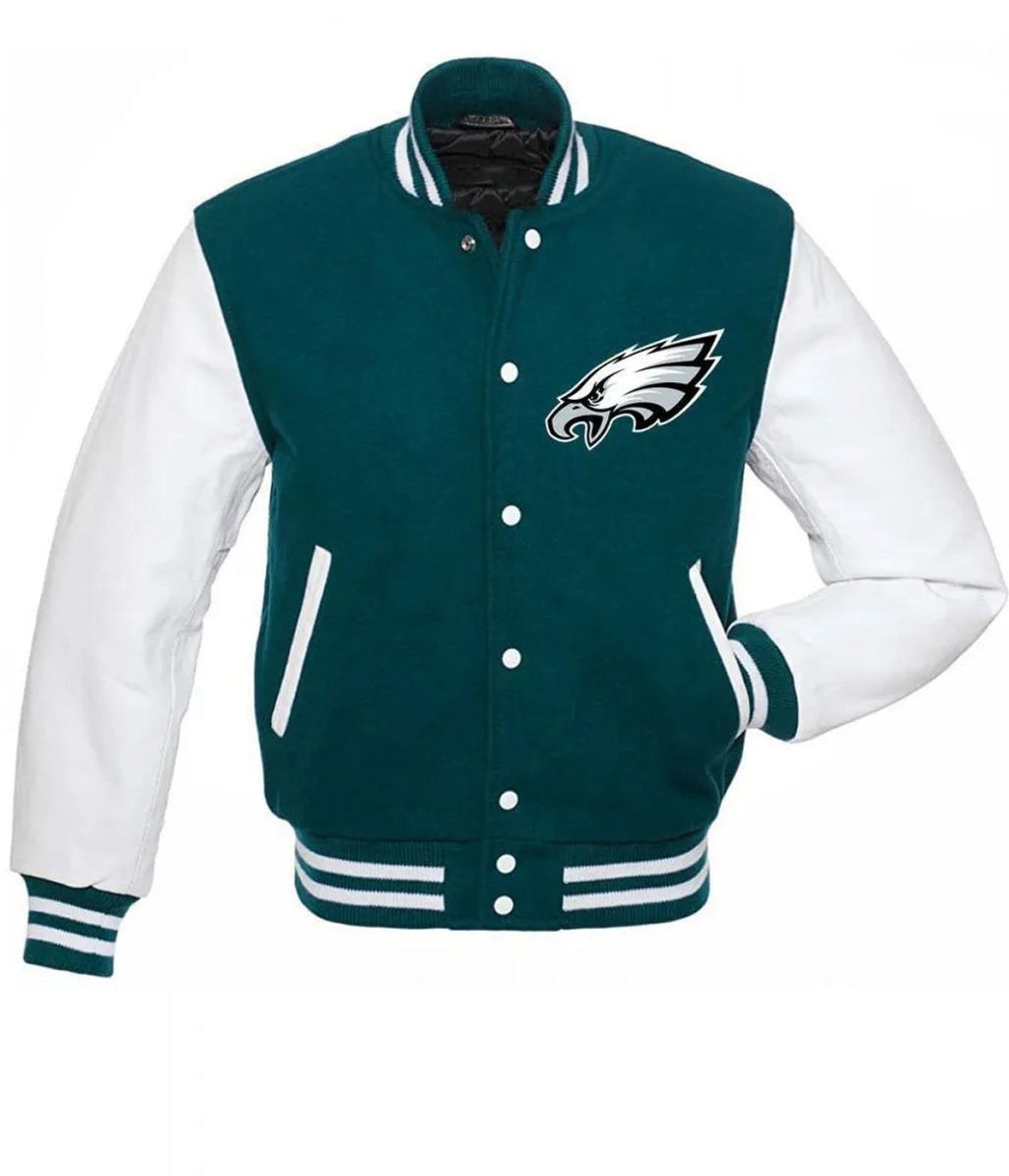Philadelphia Eagles Green and White Letterman Jacket Super Star Jacket