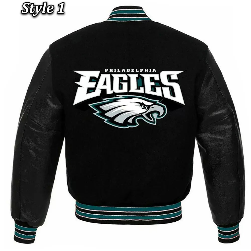 Philadelphia Eagles Black Wool and Leather Jacket Super Star Jacket