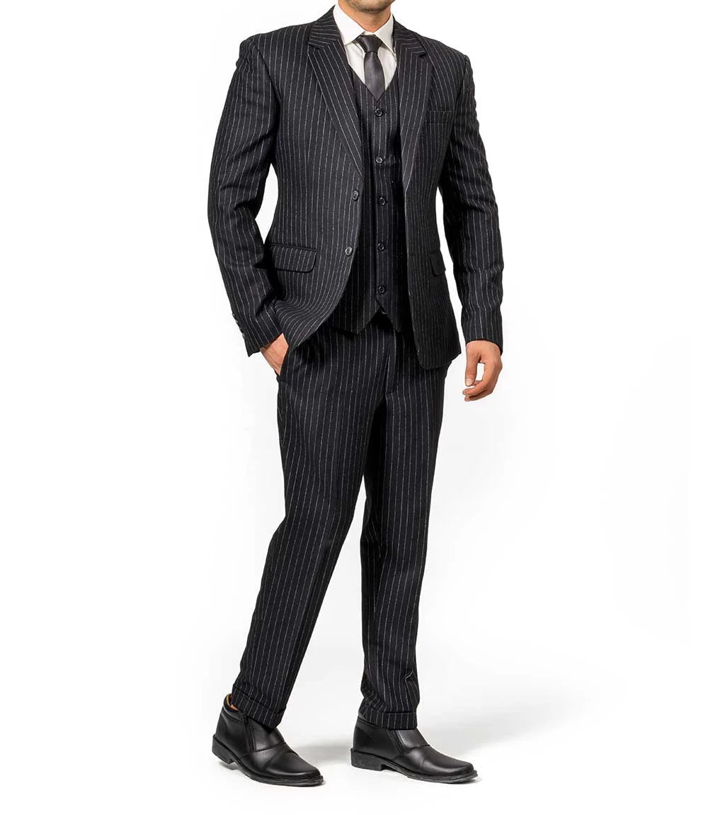 Men's Black Pinstripe 3-Piece Suit – Thomas Peaky Style Formal Outfit Super Star Jacket