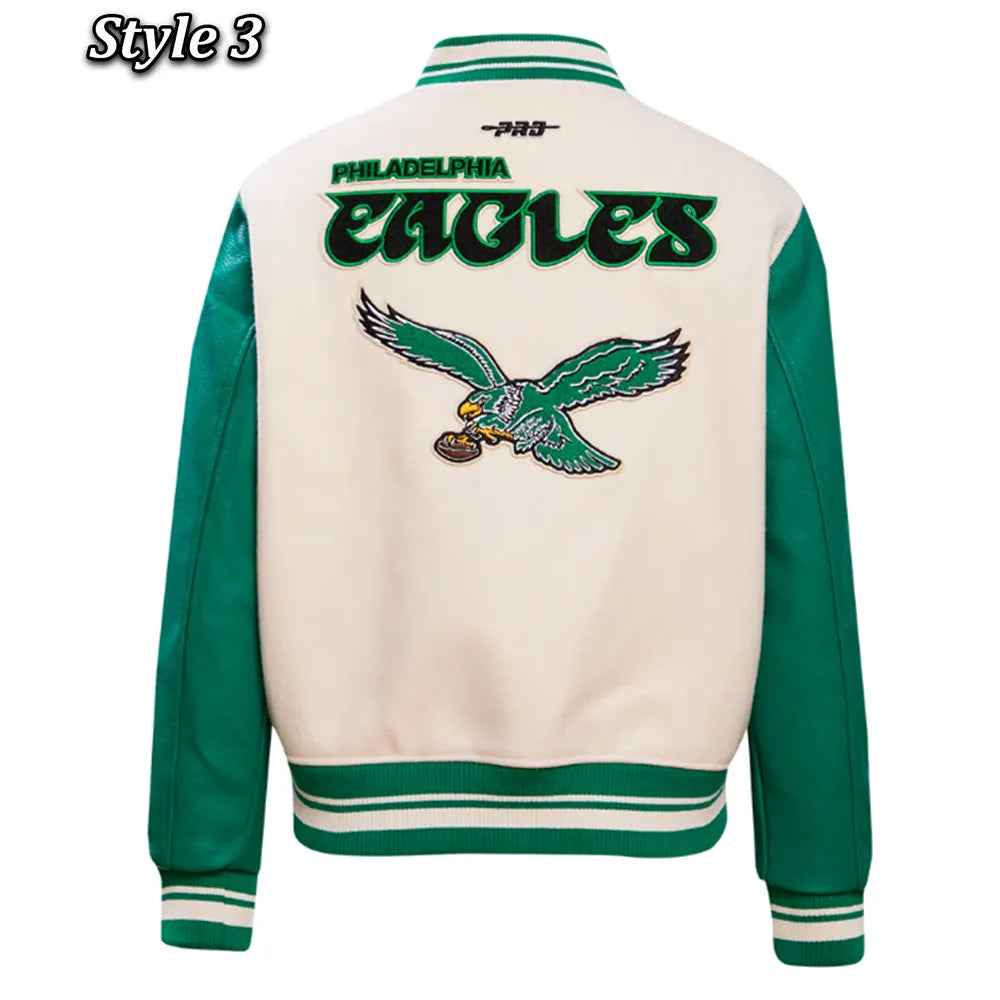 Cream/Green Philadelphia Eagles Retro Classic Varsity Jacket Super Star Jacket