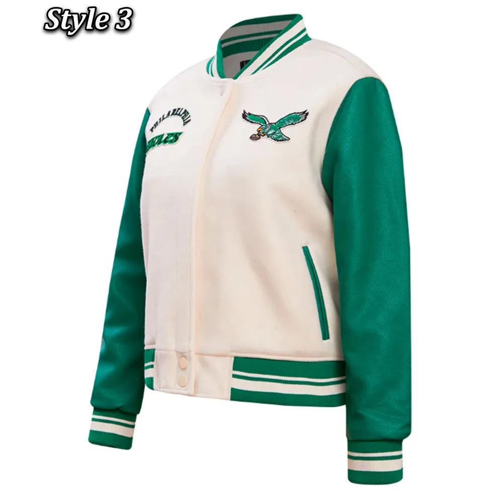 Cream/Green Philadelphia Eagles Retro Classic Varsity Jacket Super Star Jacket