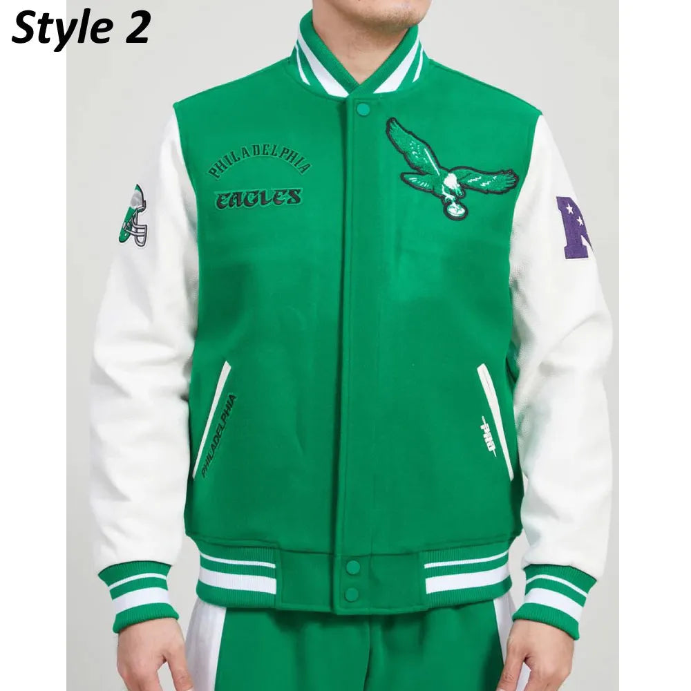 Cream/Green Philadelphia Eagles Retro Classic Varsity Jacket Super Star Jacket