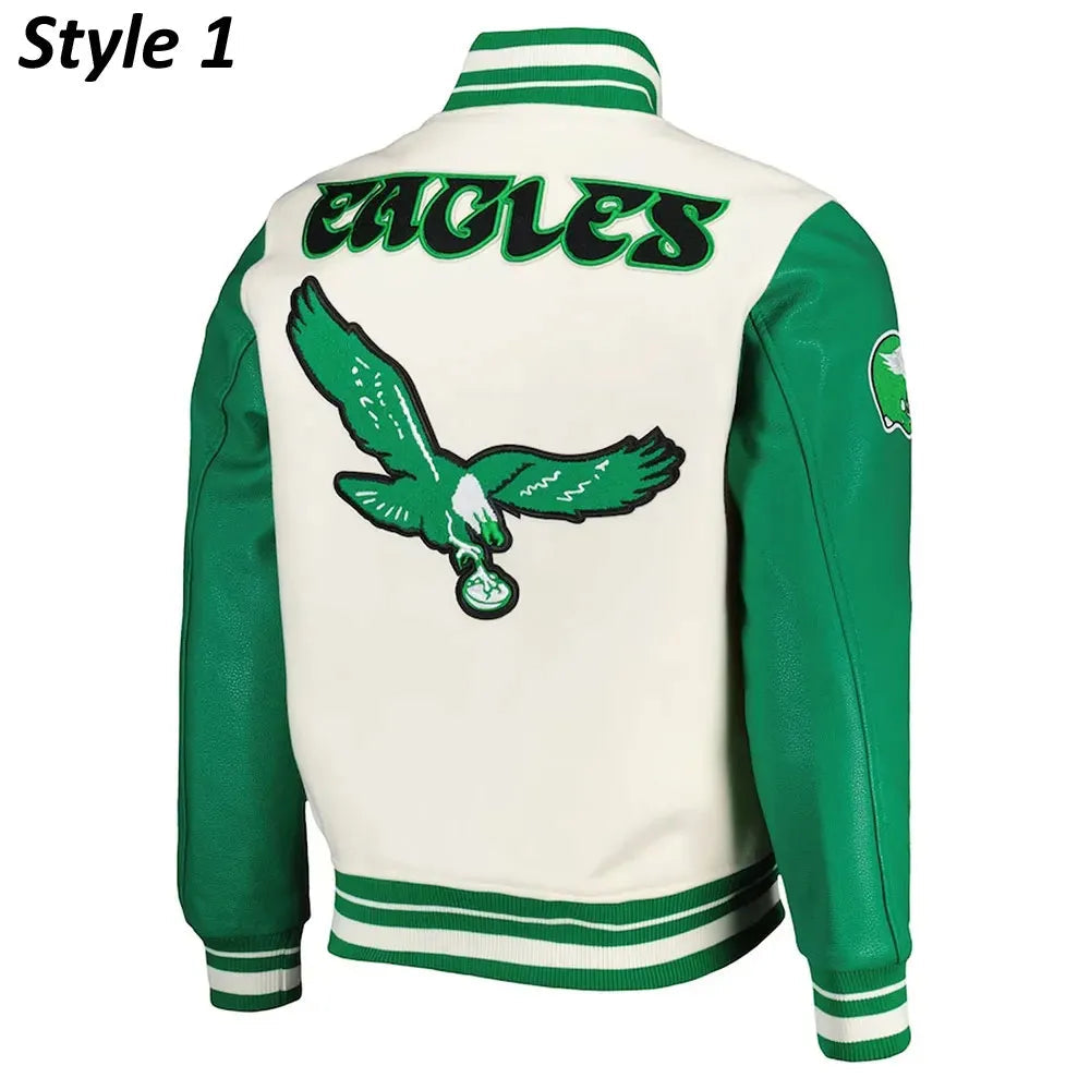 Cream/Green Philadelphia Eagles Retro Classic Varsity Jacket Super Star Jacket