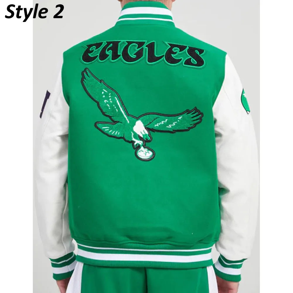 Cream/Green Philadelphia Eagles Retro Classic Varsity Jacket Super Star Jacket