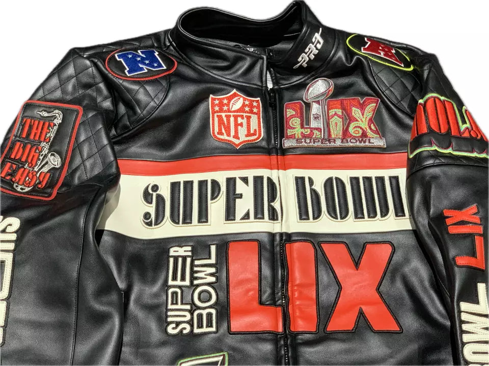 NFL Super Bowl 59 Men’s Pinnacle Moto Leather Jacket Super Star Jacket