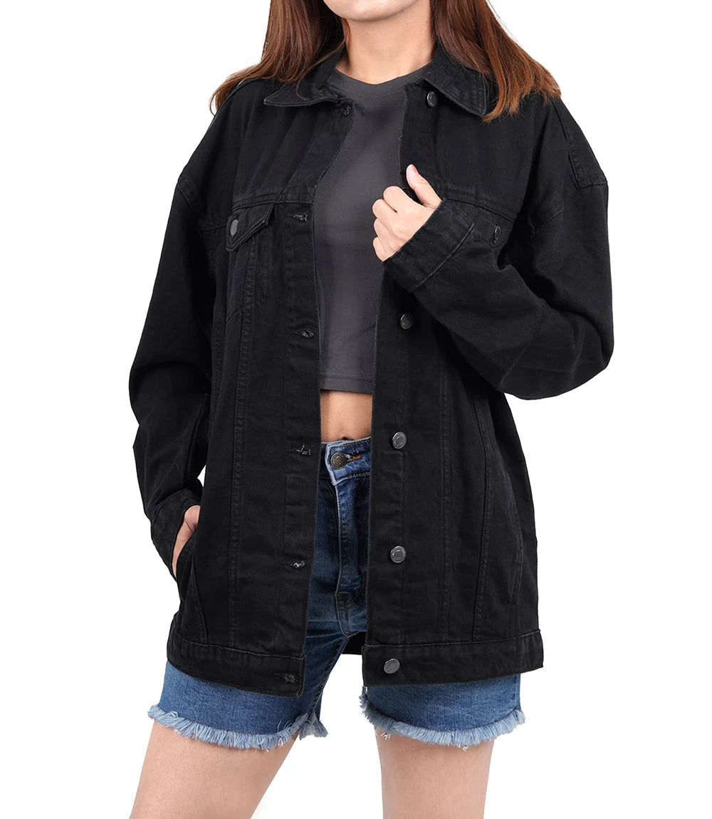 Womens Oversized Black Denim Jacket Super Star Jacket