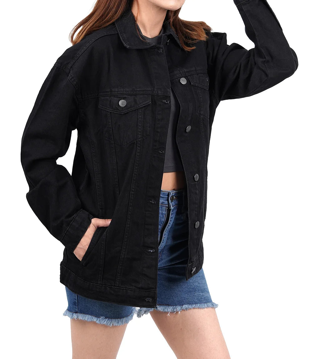 Womens Oversized Black Denim Jacket Super Star Jacket