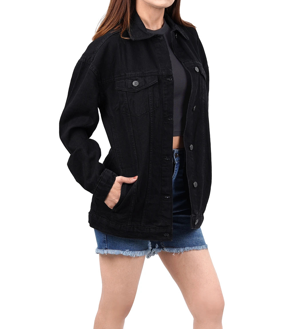 Womens Oversized Black Denim Jacket Super Star Jacket