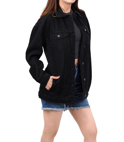 Womens Oversized Black Denim Jacket Super Star Jacket