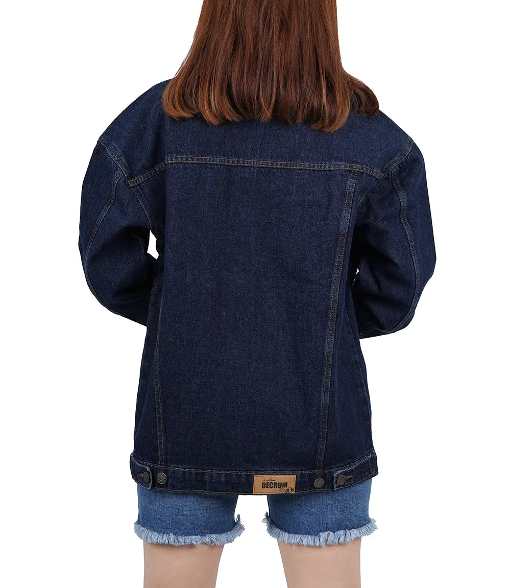 Women's Dark Blue Oversized Denim Jacket Super Star Jacket