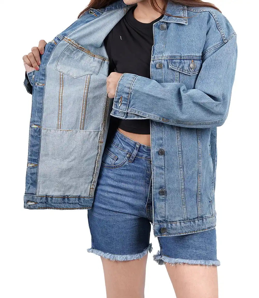 Women's Light Blue Oversized Denim Jacket Super Star Jacket