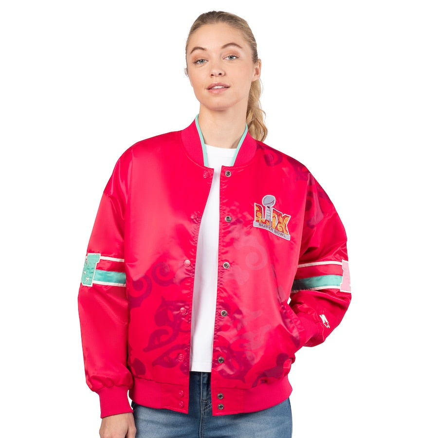Women’s Starter Pink Super Bowl LIX Interception Full-Snap Varsity Jacket Super Star Jacket