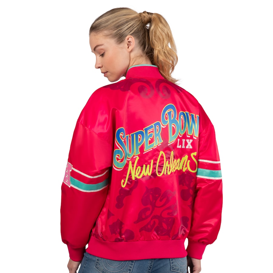 Women’s Starter Pink Super Bowl LIX Interception Full-Snap Varsity Jacket Super Star Jacket