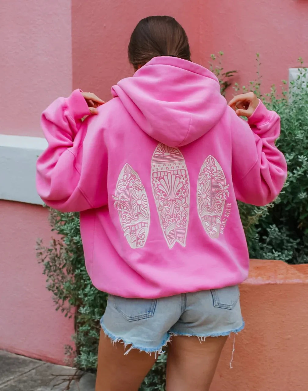 Women’s Sunset Surf -Vintage Bubblegum Pink Hoodie Super Star Jacket