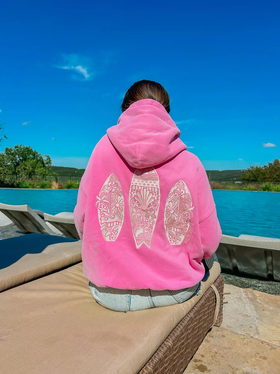 Women’s Sunset Surf -Vintage Bubblegum Pink Hoodie Super Star Jacket