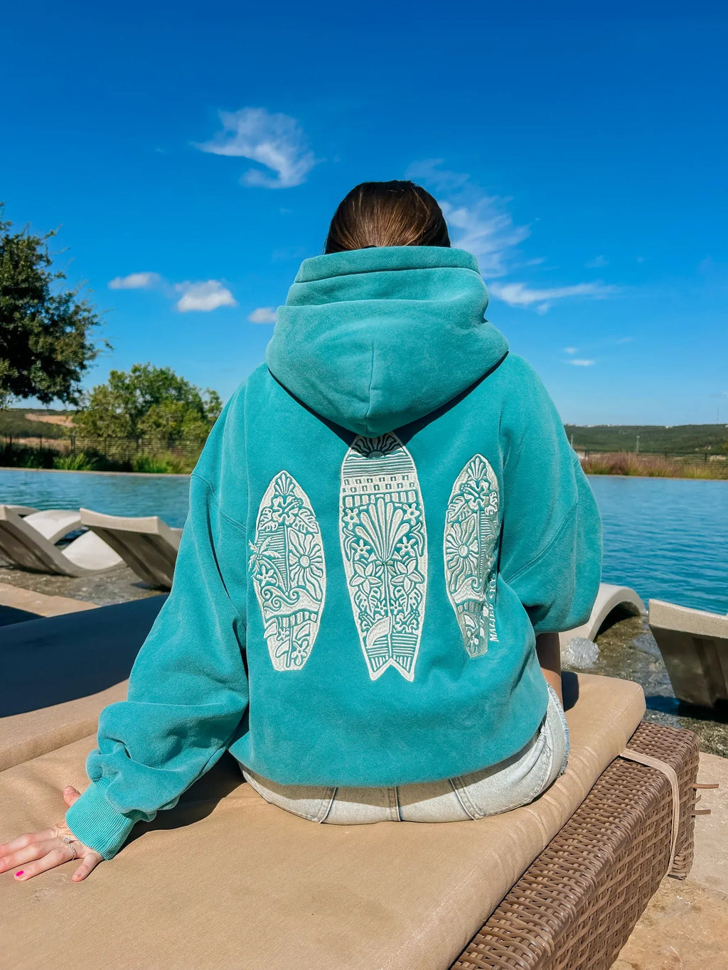 Women’s Sunset Surf -Vintage Teal Hoodie Super Star Jacket