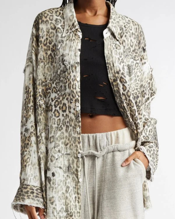 The View Whoopi Goldberg Leopard Print Distressed Shirt Super Star Jacket