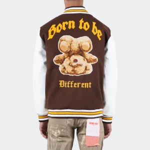 Mens-Born-To-Be-Different-Brown-Varsity-Jacket