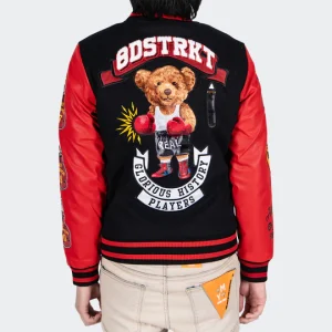 Mens-Boxing-Teddy-Bear-Champ-Black-And-Red-Varsity-Jacket