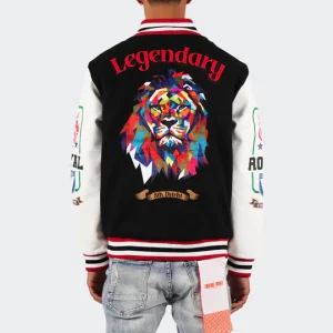 Mens-Legendary-Lion-Black-Varsity-Bomber-Jacket