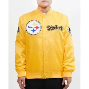 Pittsburgh-Steelers-Chest-Hit-Logo-Yellow-Satin-Jacket-1