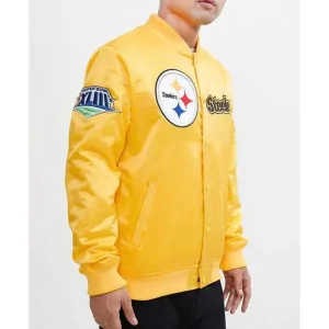 Pittsburgh-Steelers-Chest-Hit-Logo-Yellow-Satin-Jacket