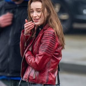 Alexandra-Bank-Of-Dave-Phoebe-Dynevor-Leather-Jacket