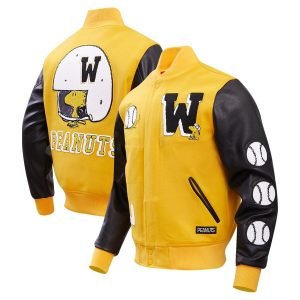 Mens-Yellow-Peanuts-Woodstock-Sports-Full-zip-Varsity-Jacket-1