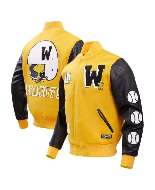 Mens-Yellow-Peanuts-Woodstock-Sports-Full-zip-Varsity-Jacket-1