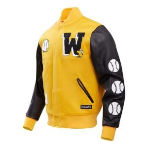 Mens-Yellow-Peanuts-Woodstock-Sports-Full-zip-Varsity-Jacket