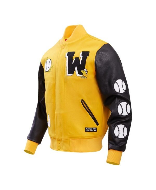 Mens-Yellow-Peanuts-Woodstock-Sports-Full-zip-Varsity-Jacket