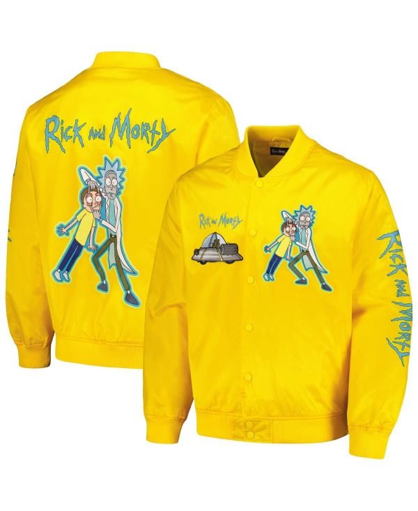 Mens-Yellow-Rick-And-Morty-Graphic-Satin-Full-snap-Jacket-1