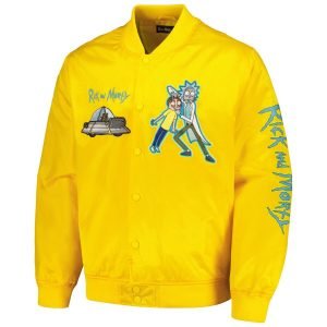 Mens-Yellow-Rick-And-Morty-Graphic-Satin-Full-snap-Jacket