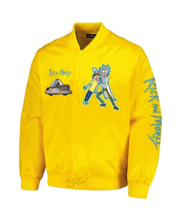 Mens-Yellow-Rick-And-Morty-Graphic-Satin-Full-snap-Jacket