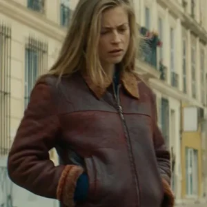 Jeanne-Goursaud-Pax-Massilia-S01-Alice-Vidal-Shearling-Maroon-Leather-Jacket-1