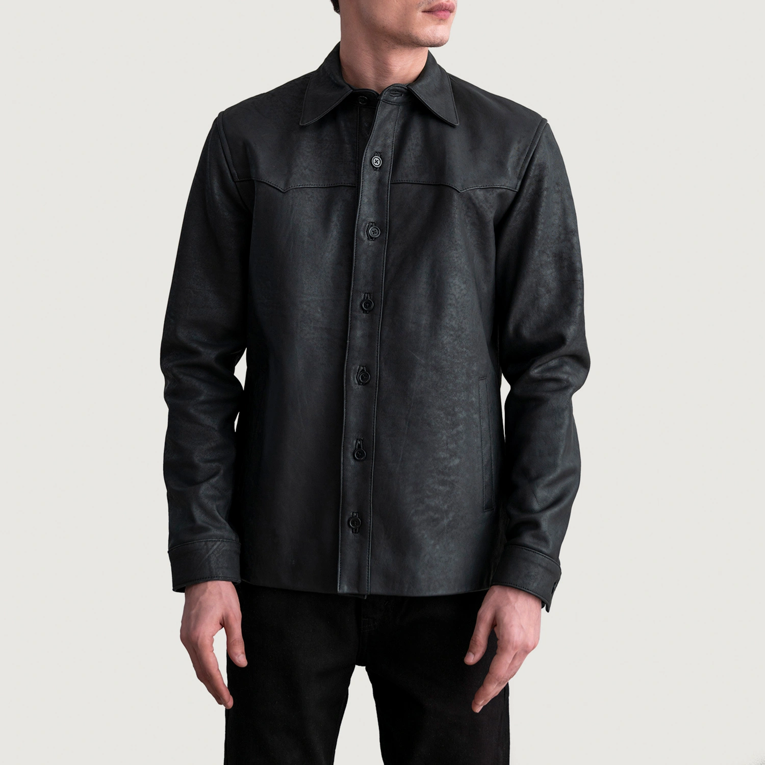 Bronco Tumbled Black Leather Shirt