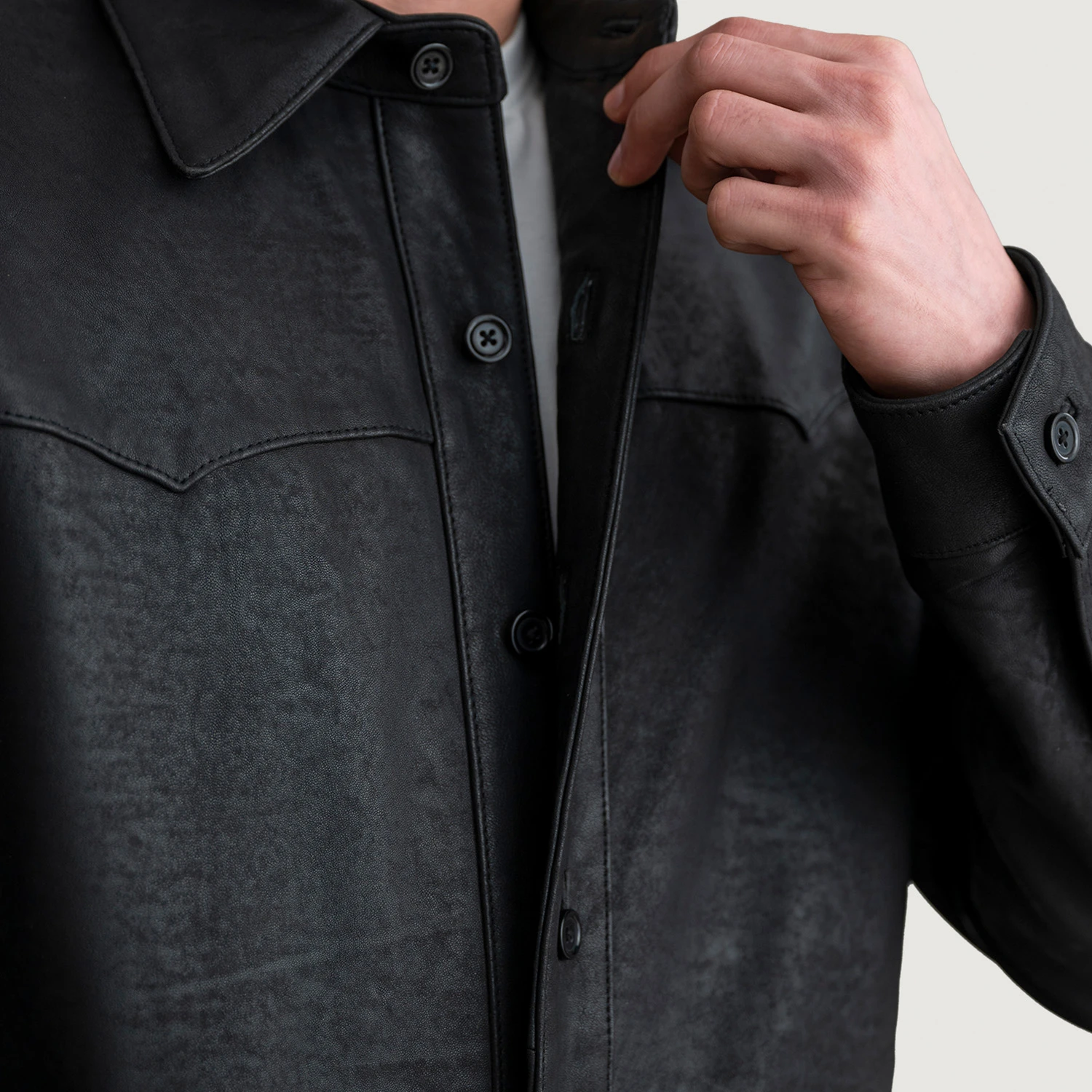 Bronco Tumbled Black Leather Shirt