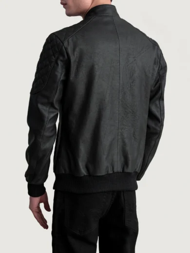 Sven Tumbled Black Leather Bomber Jacket
