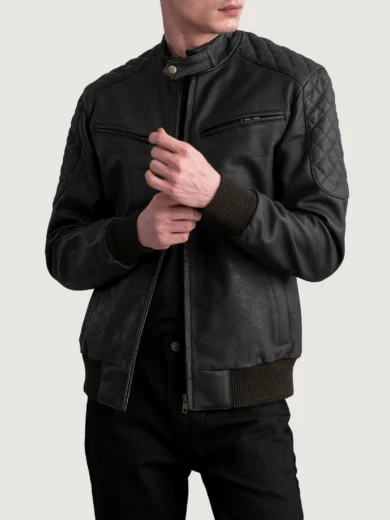 Sven Tumbled Brown Leather Bomber Jacket